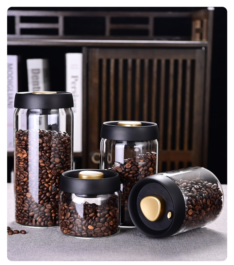 Food Storage Glass Jar - Coffee Bean Storage Jar, Vacuum-Sealed Jar,