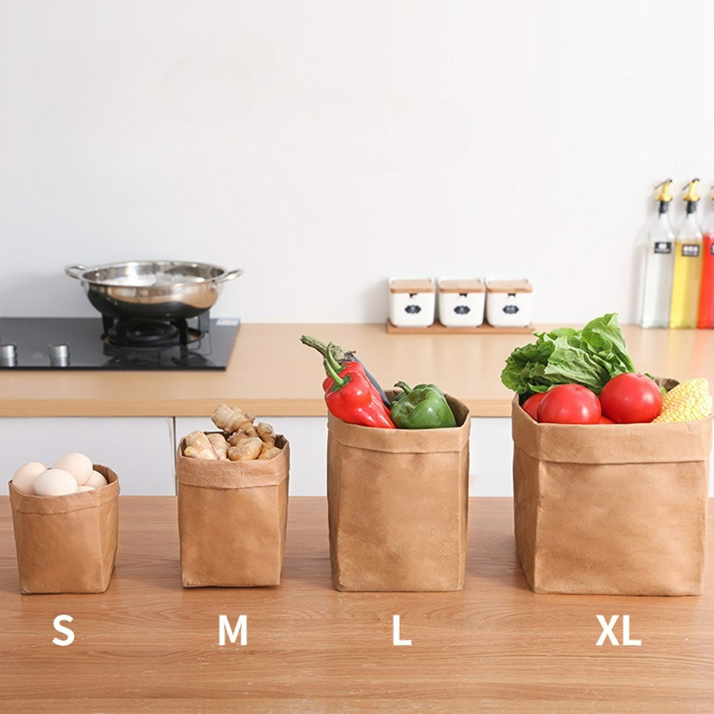 Food Storage Bags Reusable - Kraft Paper Bag Washable Paper Storage