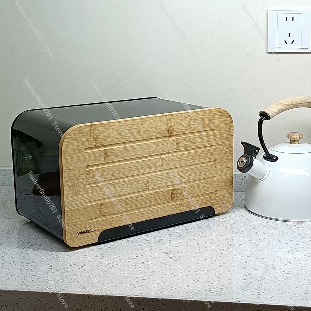 Food Storage Box Stainless Steel - Kitchen Bread Box with Bamboo Lid,