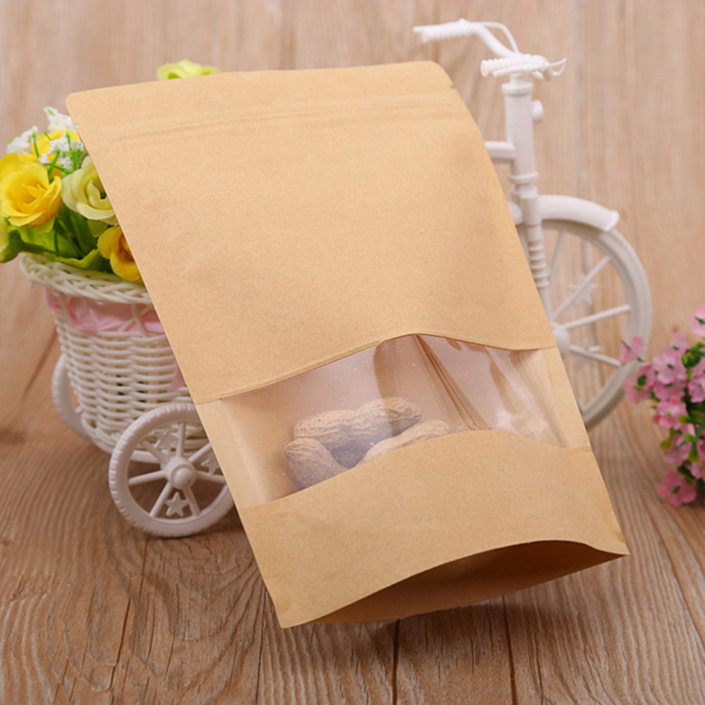 Food Storage Bags Reusable - 50Pcs Kraft Paper Zipper Sealed Stand-Up