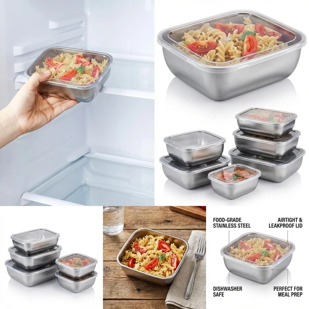 6PCS Stainless Steel Food Stor - đánh giá và giá Food Storage Box Stainless Steel